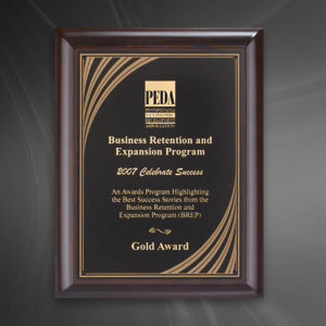 Cherry Finish Plaque w Cascading Gold Swirl