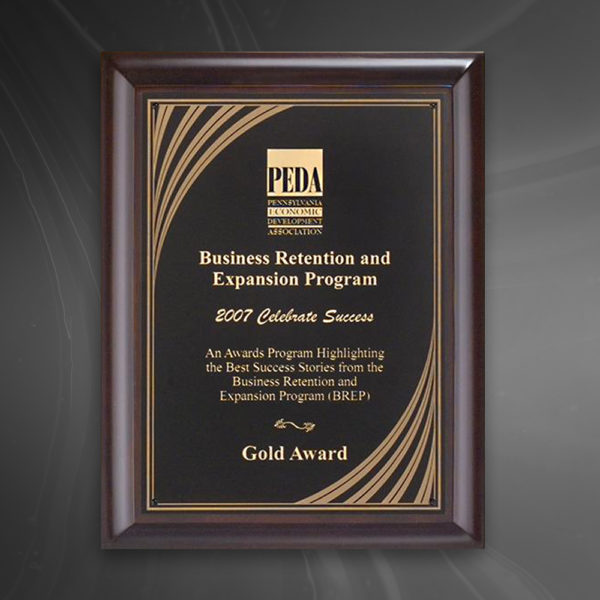Cherry Finish Plaque w Cascading Gold Swirl